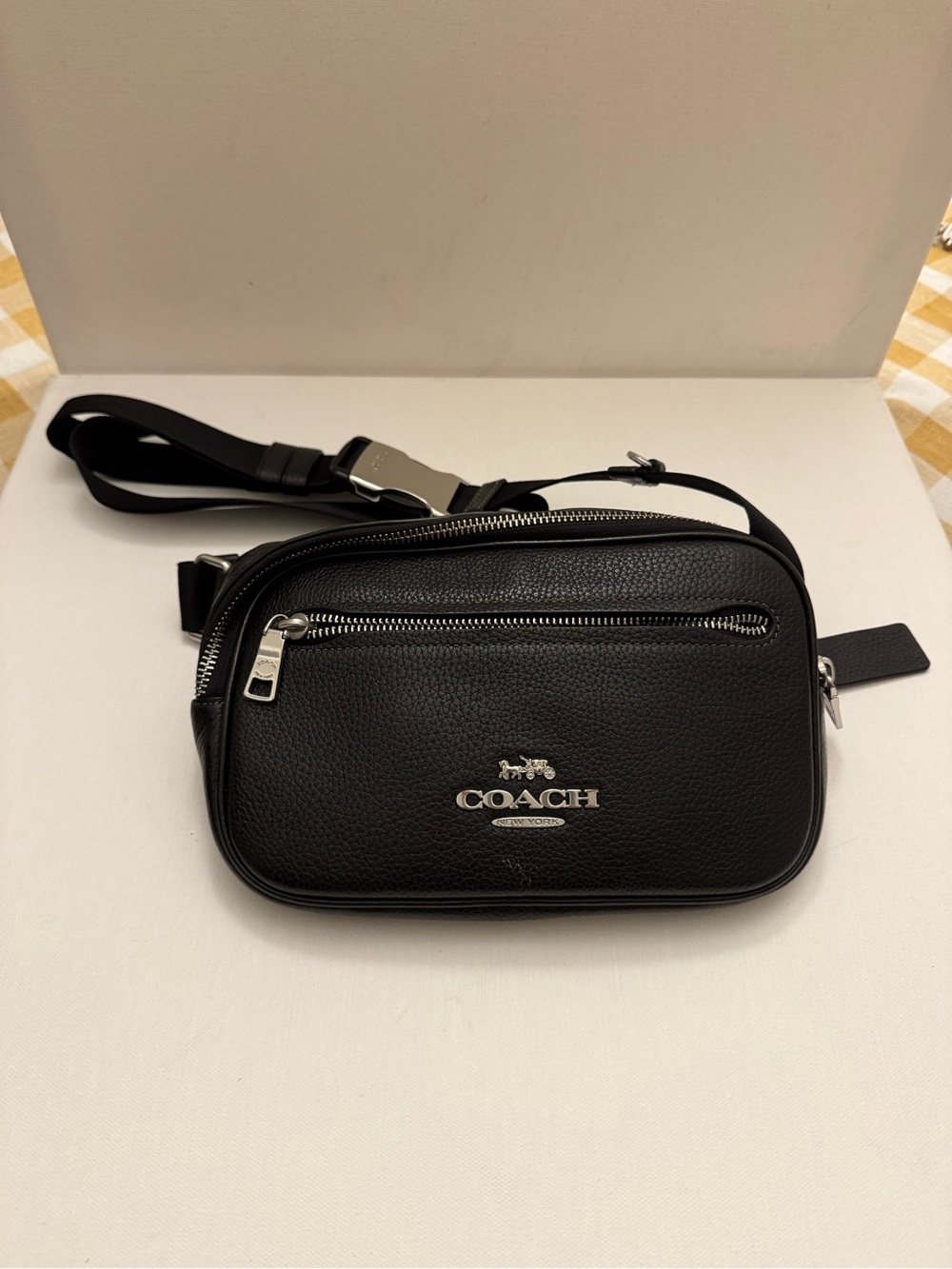Coach Black Pebbled Leather Belt Bag with Silver Hardware